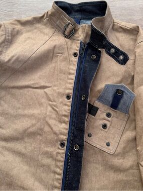 G-Star RAW Utility Comic Overshirt Linen Cotton Denim Brown Moto Jacket Size L